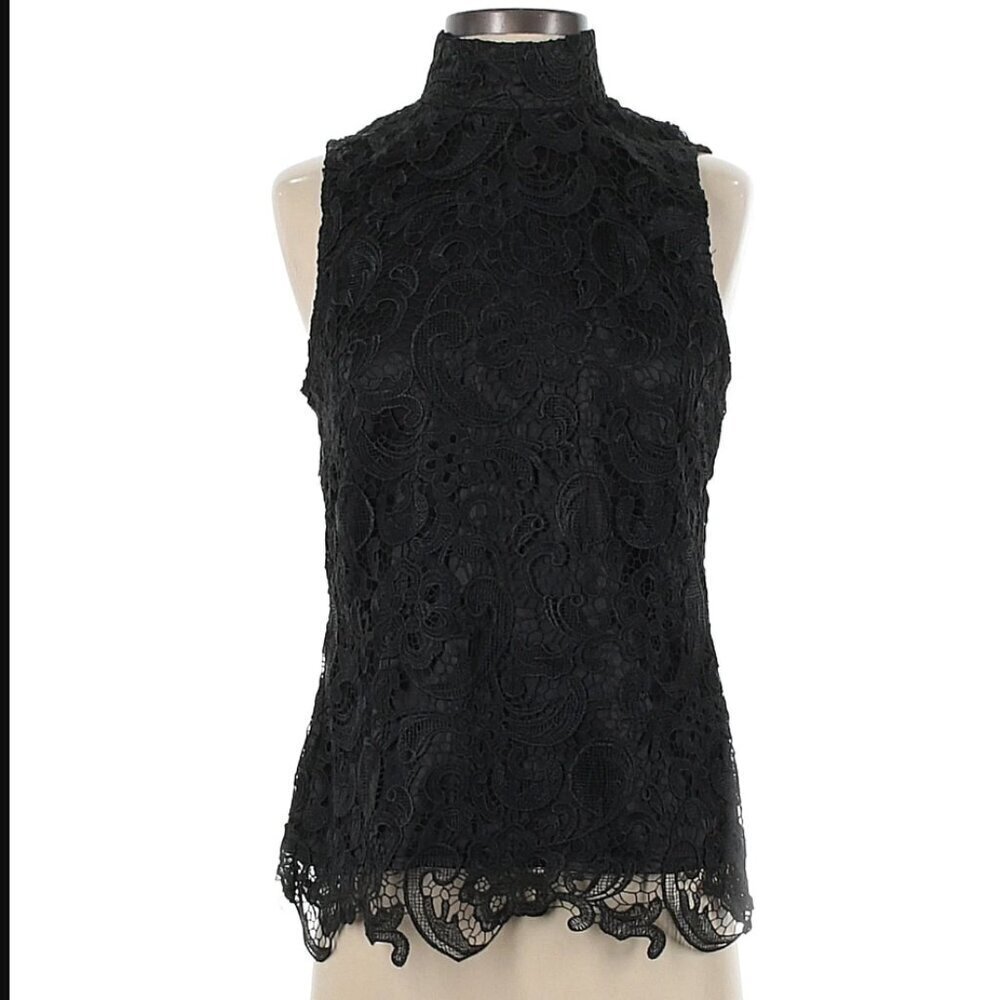 Adrienne Vittadini Romanique Lace Overlay Sleeveless Top Black Size 4 - Picture 2 of 4